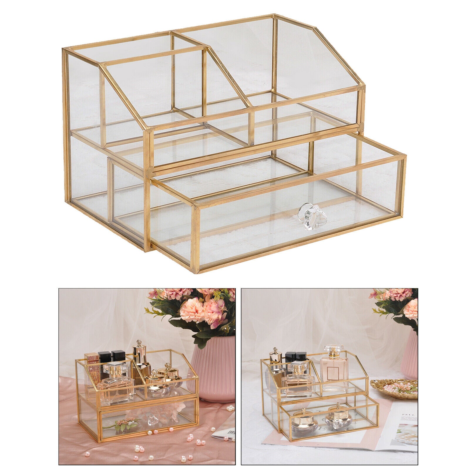Glass Cosmetic Storage Box Nordic Cosmetic Jewelry Storage Drawer Box Organizer