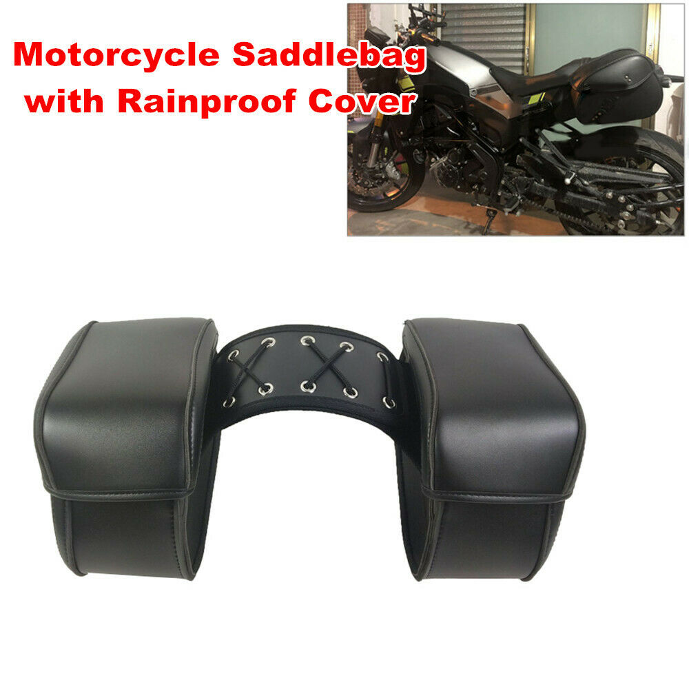 Motorcycle Pit Dirt Bike Pannier Saddlebag Luggage Bags w/ Rain Cover PU Leather