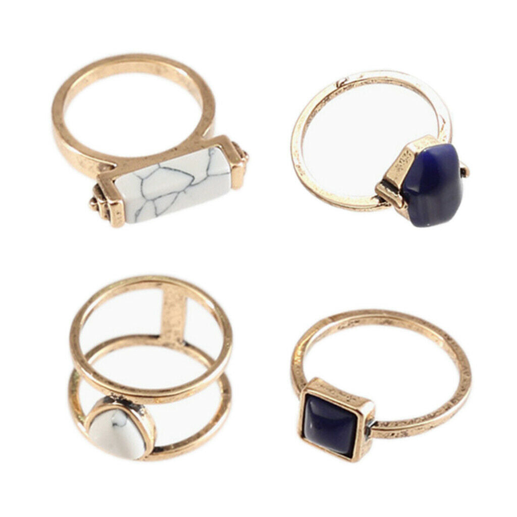 4 Pack Fashion Bohemian Style Women Rings Set Howlite Finger Ring Jewelry