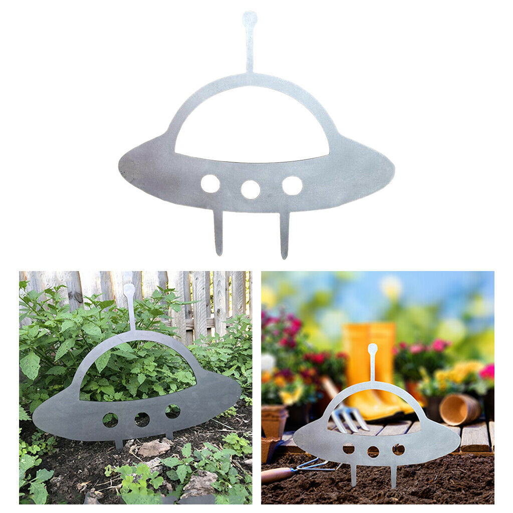 Adorable Metal UFO Silhouette Garden Alien Statue Patio Party Decor Gift