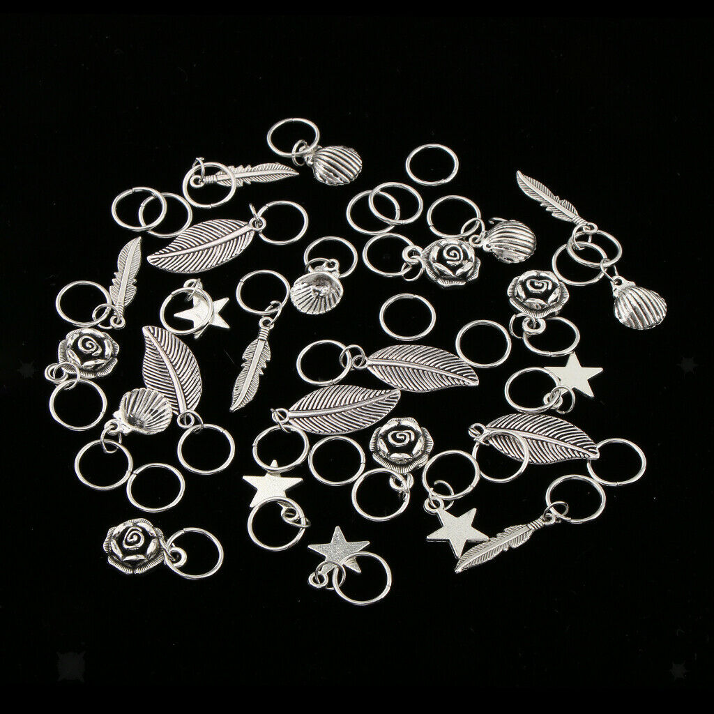 35pcs Mixed Flower Shell Feather Leaf Hair Ring Trimming Ring Bows