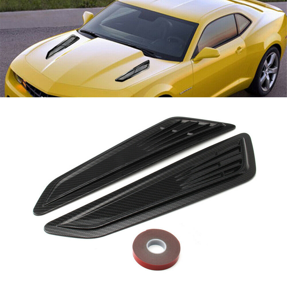 2Pcs Car Hood Vent Cover Air Flow Intake Cooling Panel Trim Carbon Fiber Style