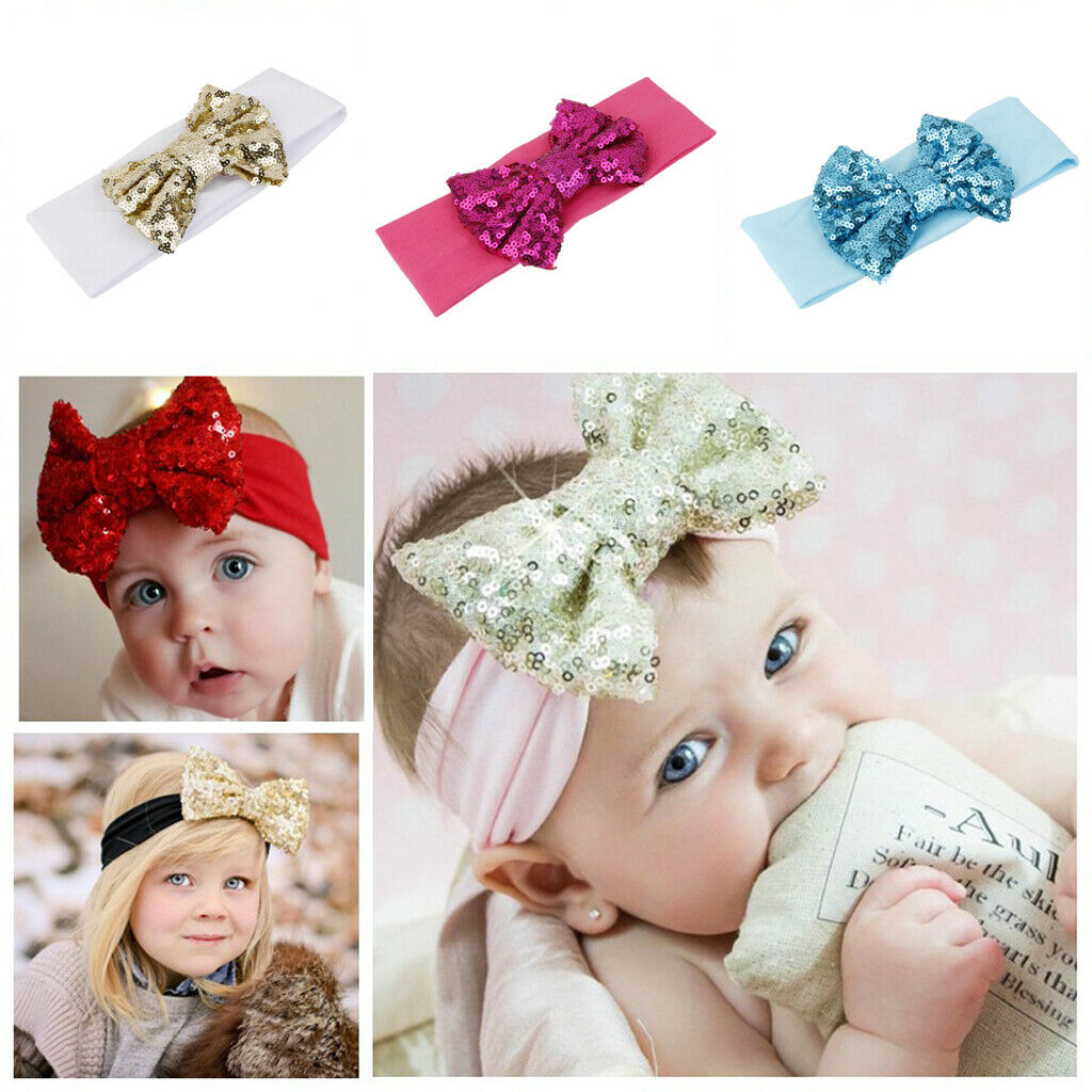 Baby Girls Hair Band Sequined Bow Headband Turban Knot Hair Accessory Pink
