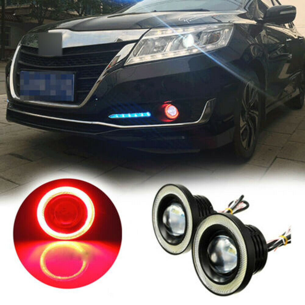 2pc Car Angel Eye COB Red Halo Ring LED DRL Projector Lens Fog Driving Light SUV