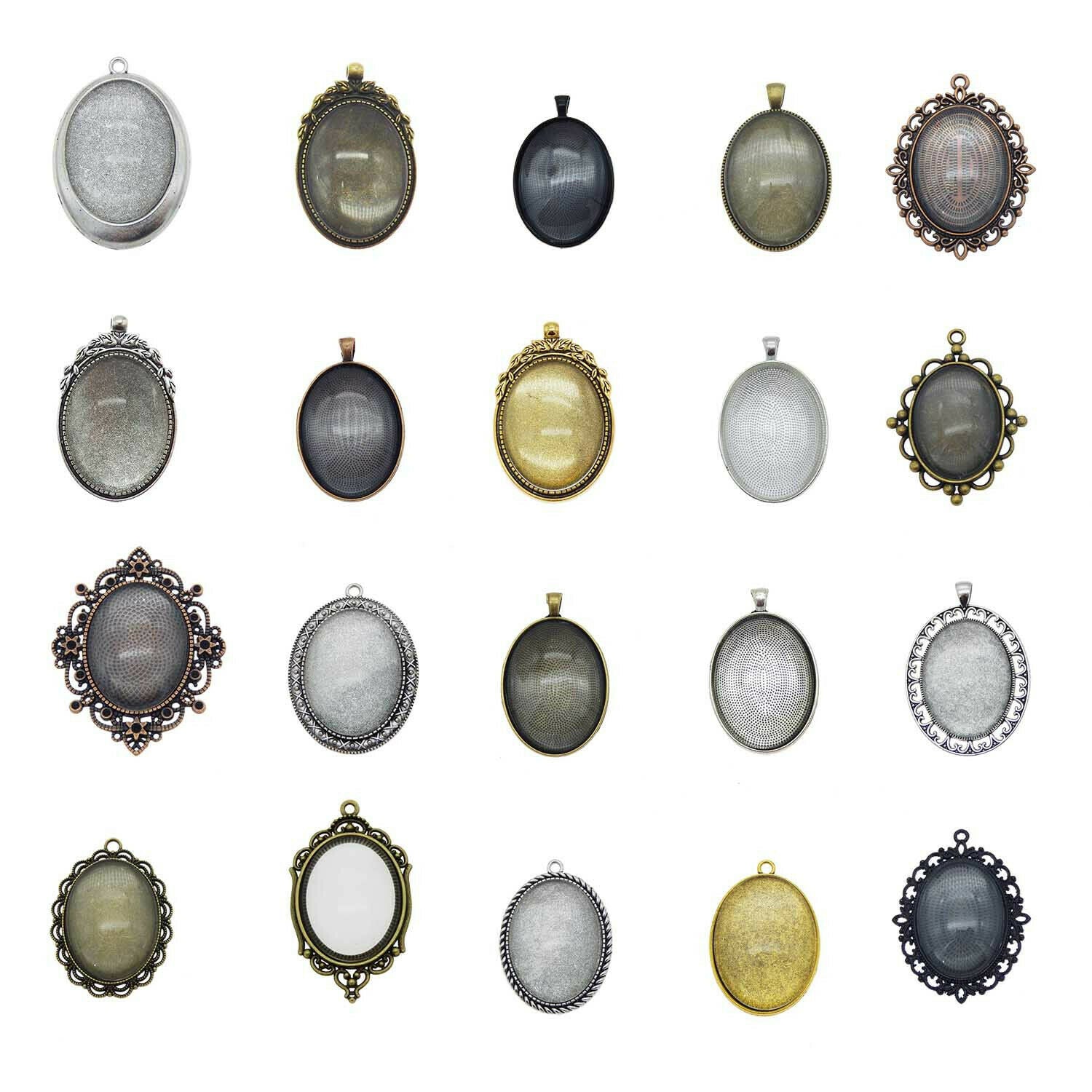 4Sets/lot Alloy Mixed Assorted Oval Setting Blank Tray Glass Cab Pendant Jewelry