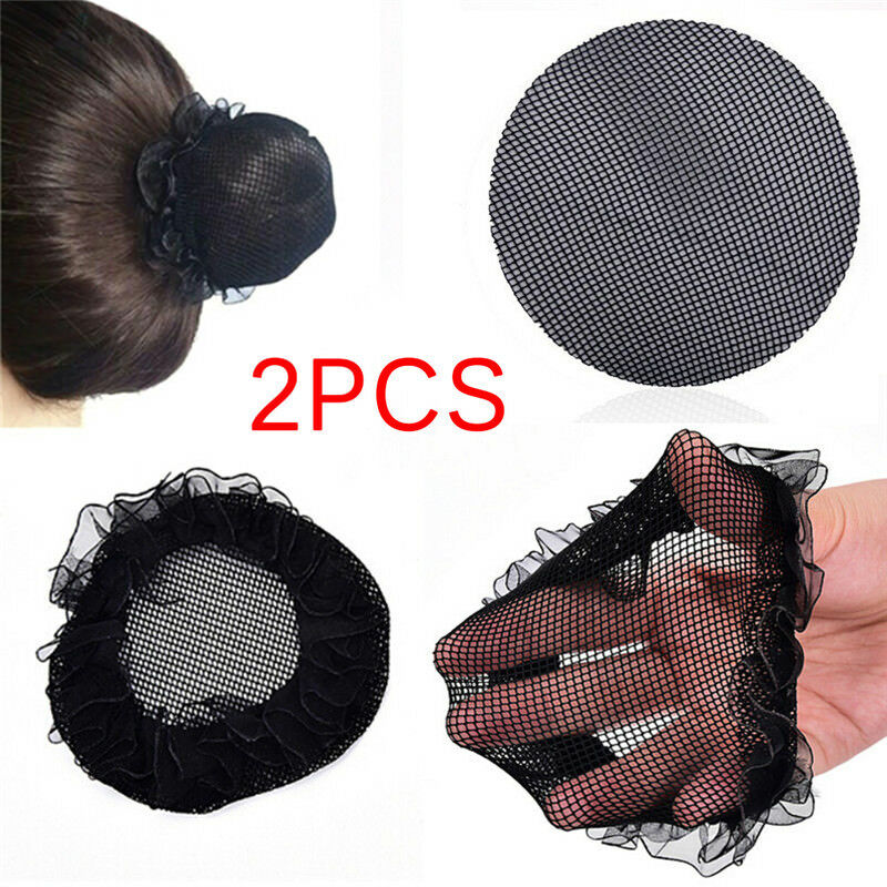 2PCs Women Ballet Dance Skating Snoods Hair Net Bun Cover Black Nylon Mat.l8