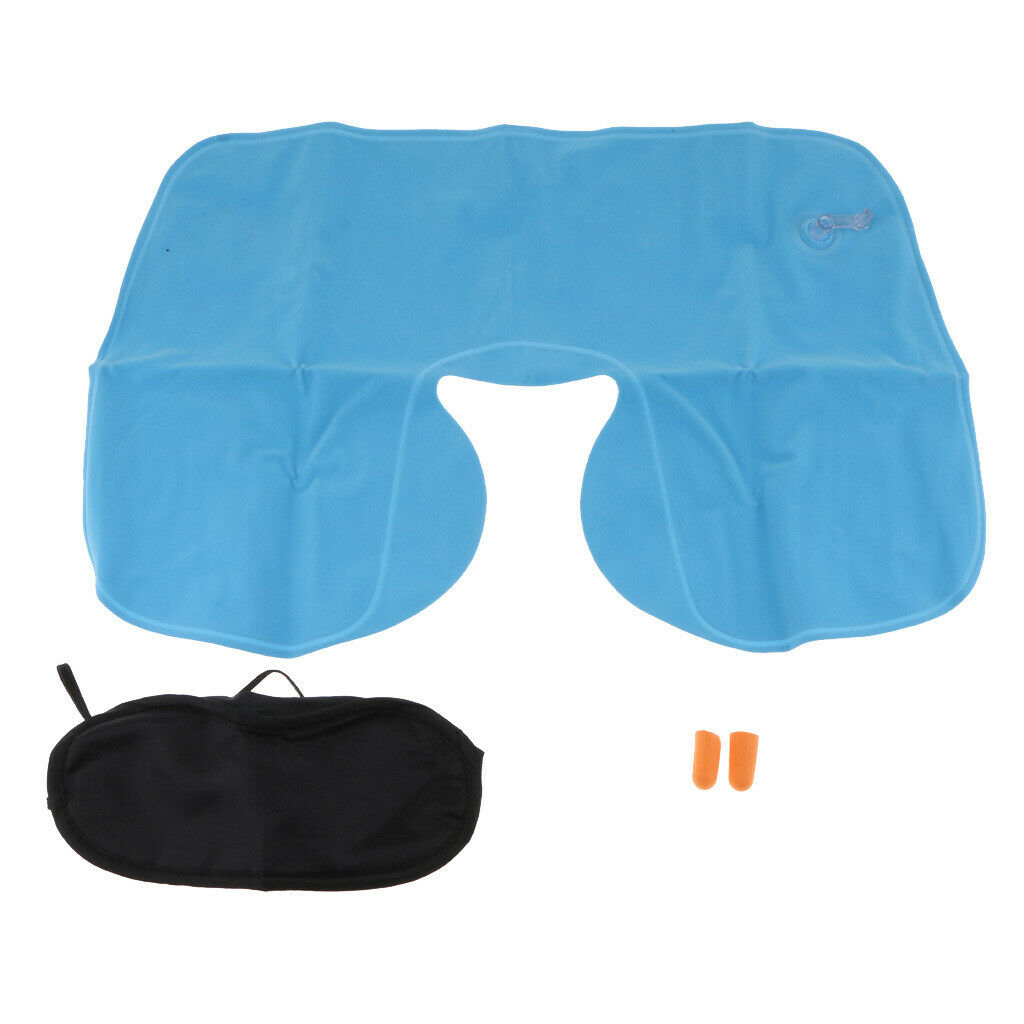 4X Portable Inflatable Travel Pillow Neck Head Rest Air Cushion With Eye