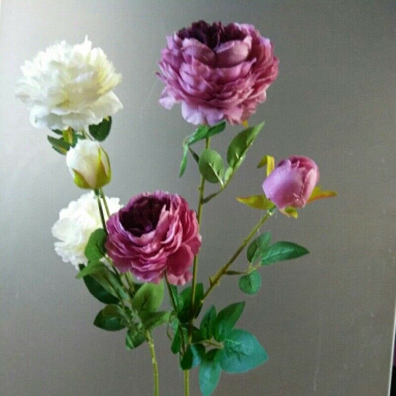 3 Heads Artificial Flowers Peony Bouquet Silk Flowers Bridal Bouquet Fall ViviO4