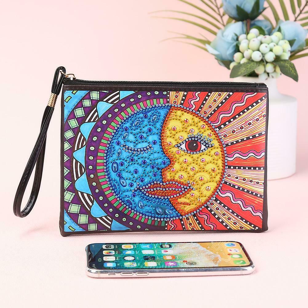 DIY Sun Moon Face Special Shaped Diamond Painting Wristlet Wallet Clutch @