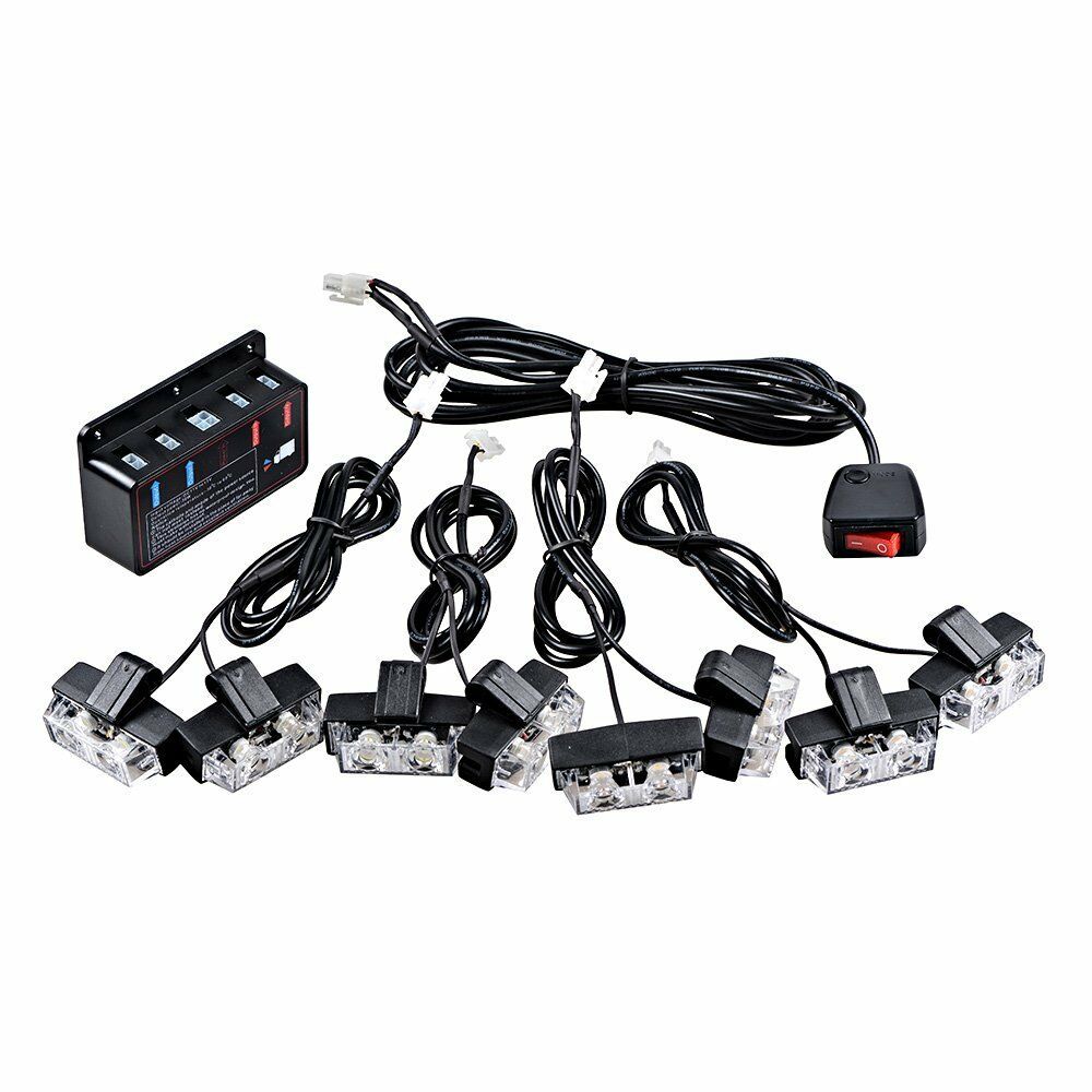 8X Amber/White Strobe Light Bar Warning Hazard Emergency Beacon Car Front Grille