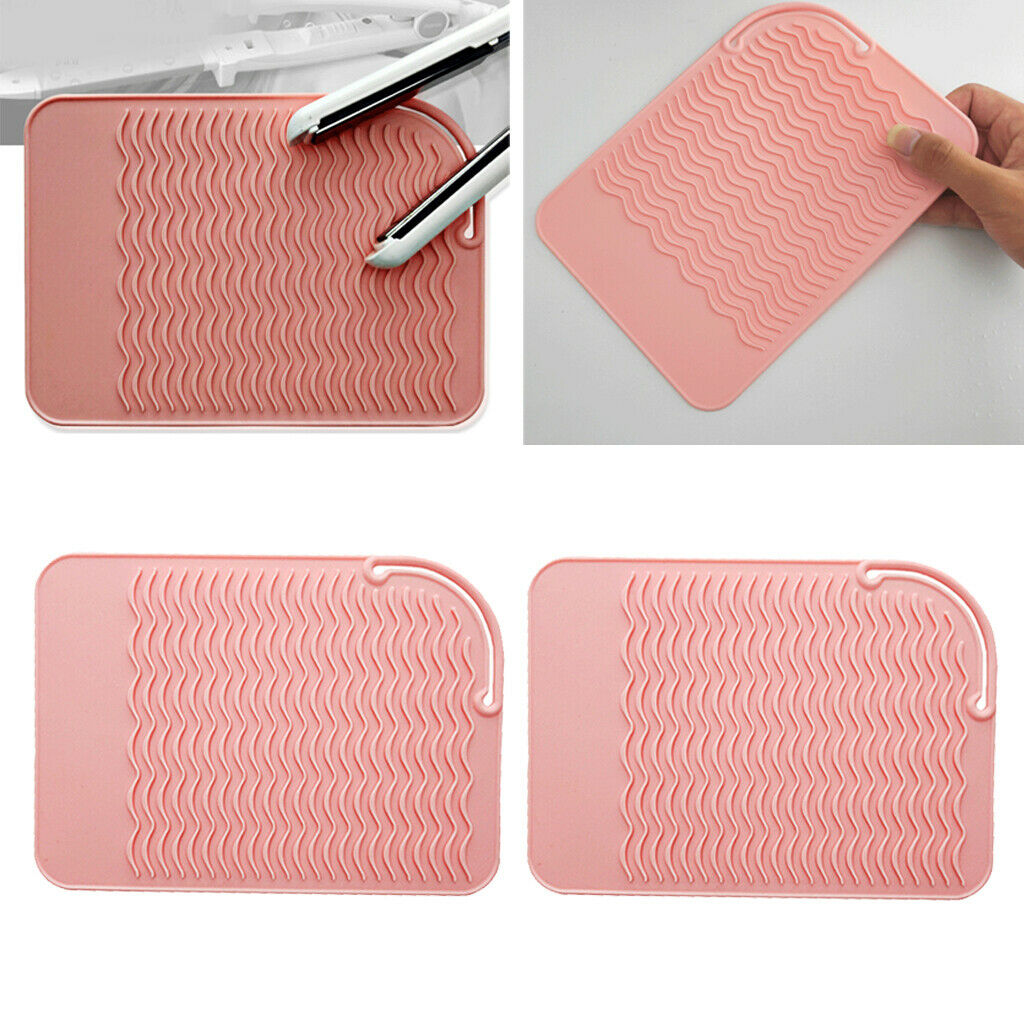 2Pcs Hot Styling Tools Hair Straightener Anti Heat Safety Silicone Mat Pink