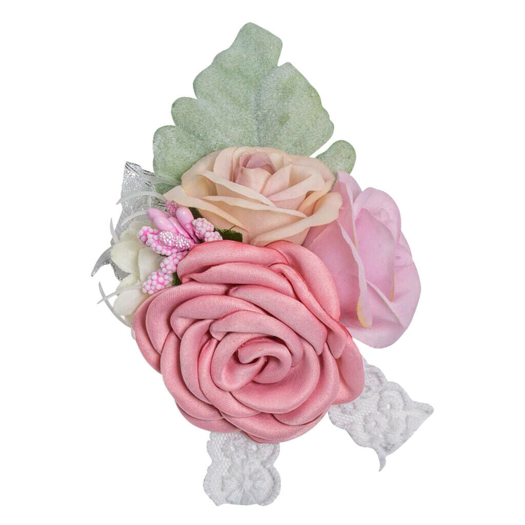 Artificial Silk Hand Flowers Bride Bridesmaid Wrist Corsage Wedding Decor 1