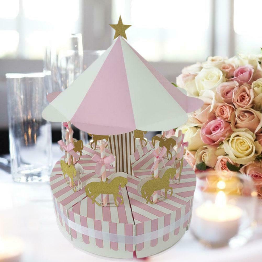 Romantic Carousel Candy Box Wedding Birthday Party Guest Gift Decor (Pink) @