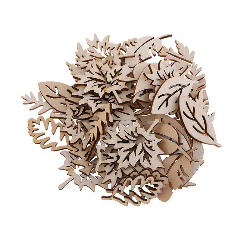 50Pc Natural Wooden Leaves Embellishments DIY Craft Wedding Christmas Decoration