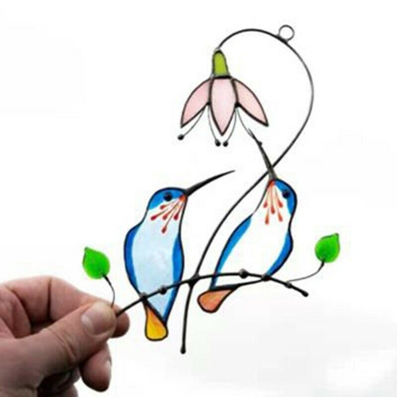 Hanging Home Decoration Stained Glass Window Panel Birds Ornaments Acrylic BY6Z4