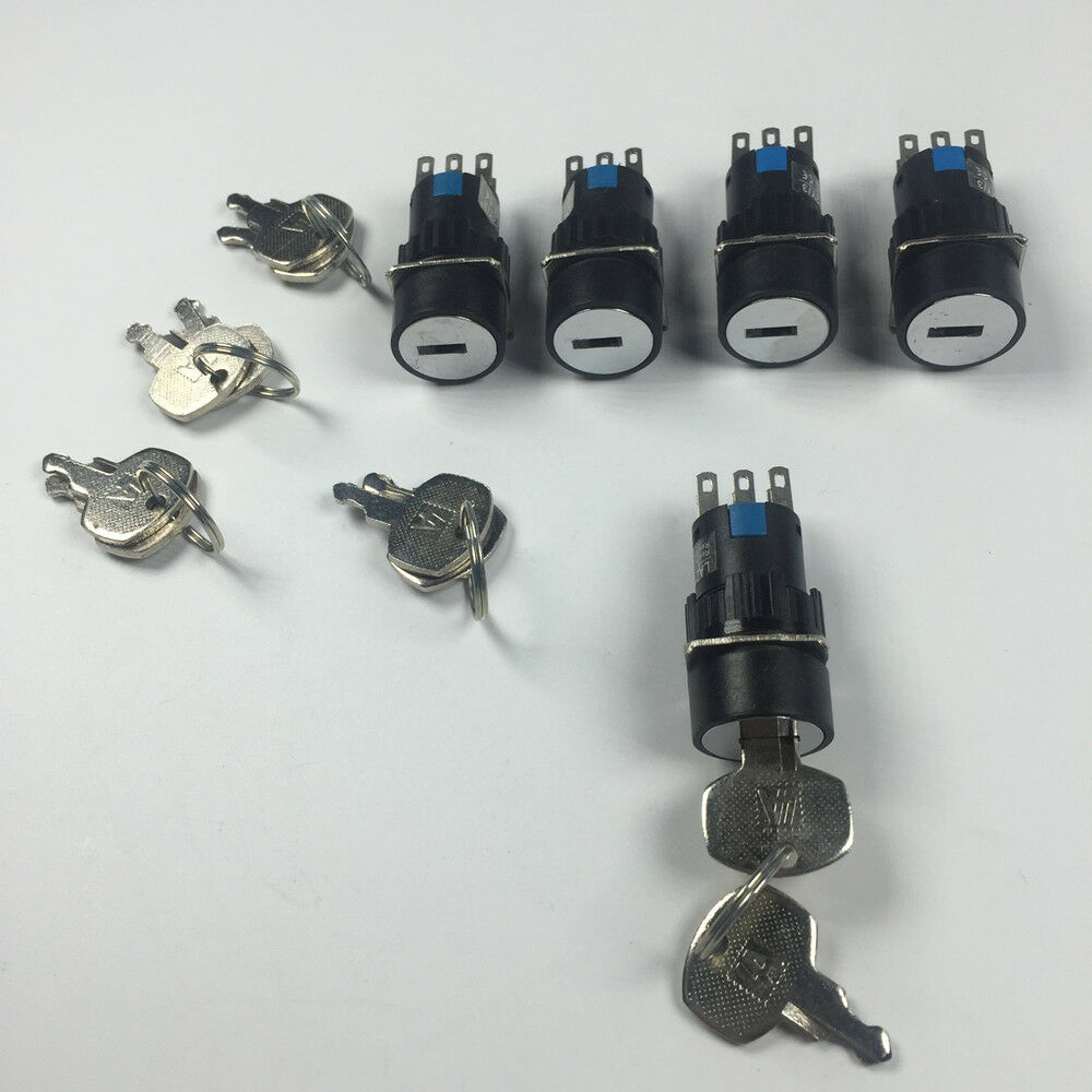 5pcs Round Type 6 Pins 3 Files Rotate Switch With Keys LA16-22Y/3
