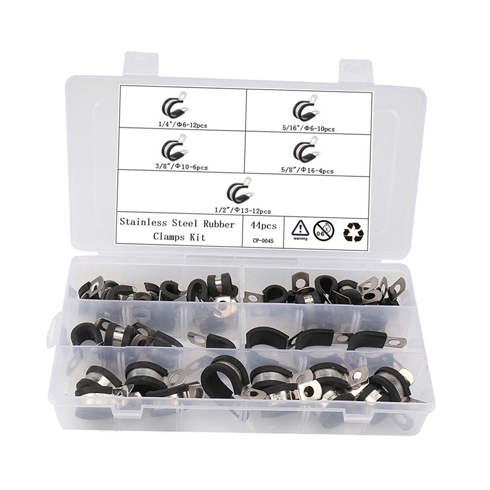 44pcs Rubber Insulated Clamp Kit Cable Clamp Tube Holder Assorted in 5 Size