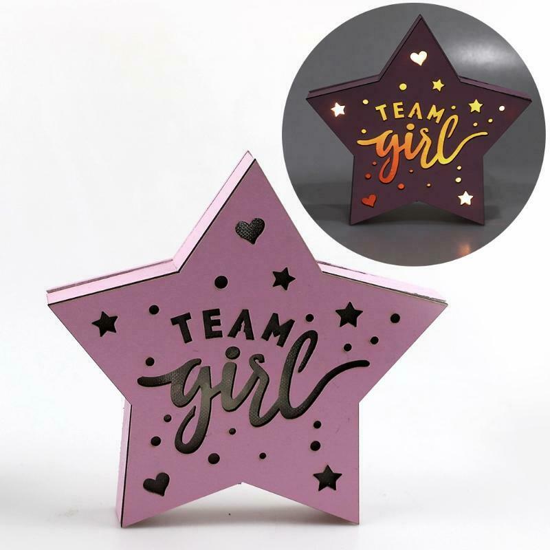 Team Girl Sign Wooden LED Light Star Shape Ornament for Baby Shower Decoration