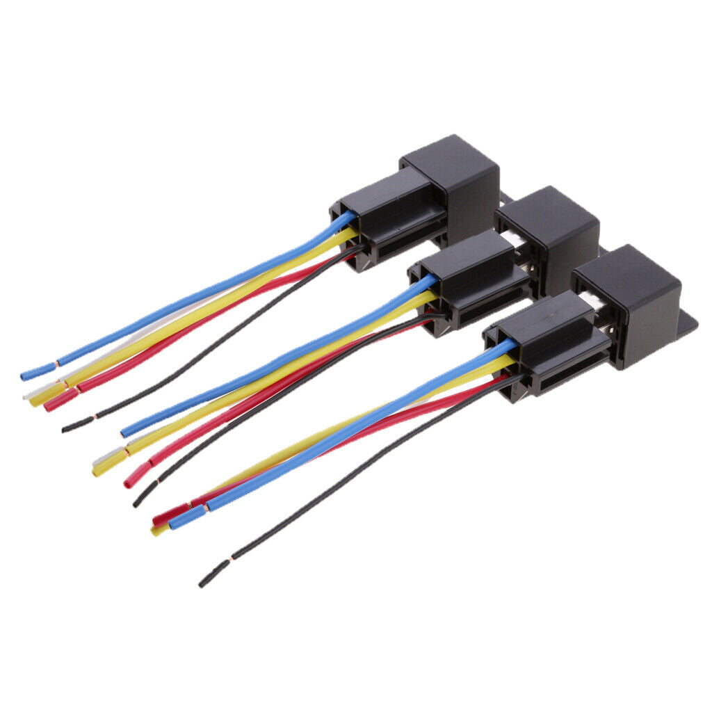 3 Sets 24V 80a Car Automotive 5 Pin Spst Relay And 5 Cables Harness Sockets