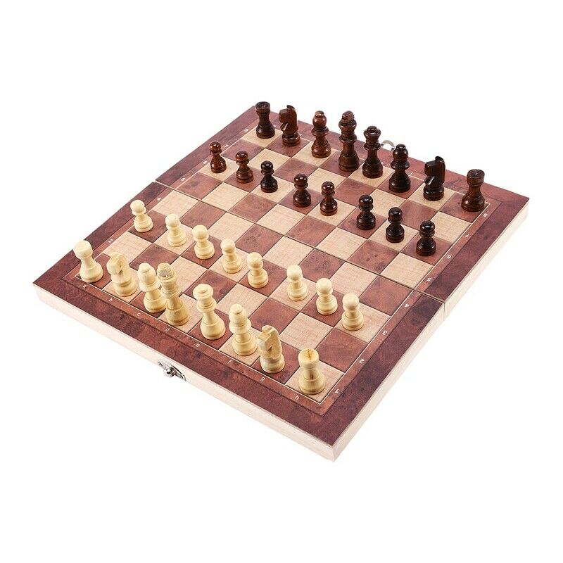 3 in 1 Wooden International Chess Set Board Travel Games Chess Backgammon DrauM7