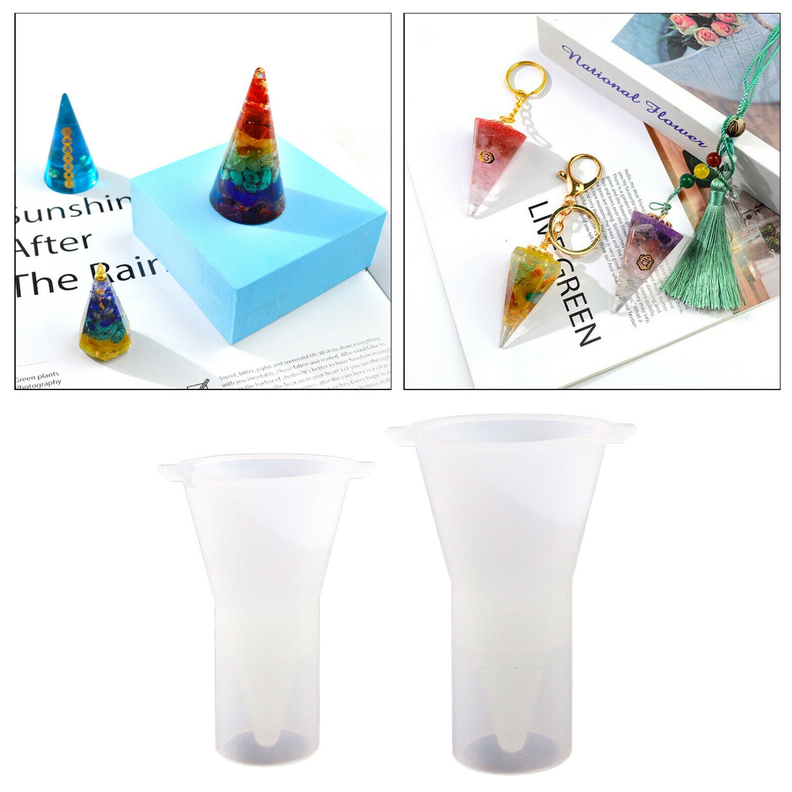 2x Ring Holder Mold Clear Pyramid Cone Shape Mould Craft Ornament Molds
