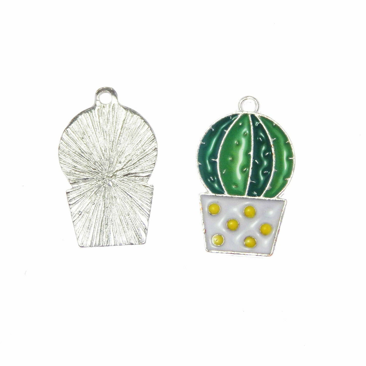 Lot of 10 Green Enamel Plated Zinc Alloy Prickly Pear Charm Pendant 24x15 MM