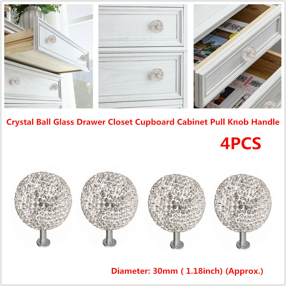 4x Blingbling Crystal Ball Glass Drawer Closet Cupboard Cabinet Pull Knob Handle