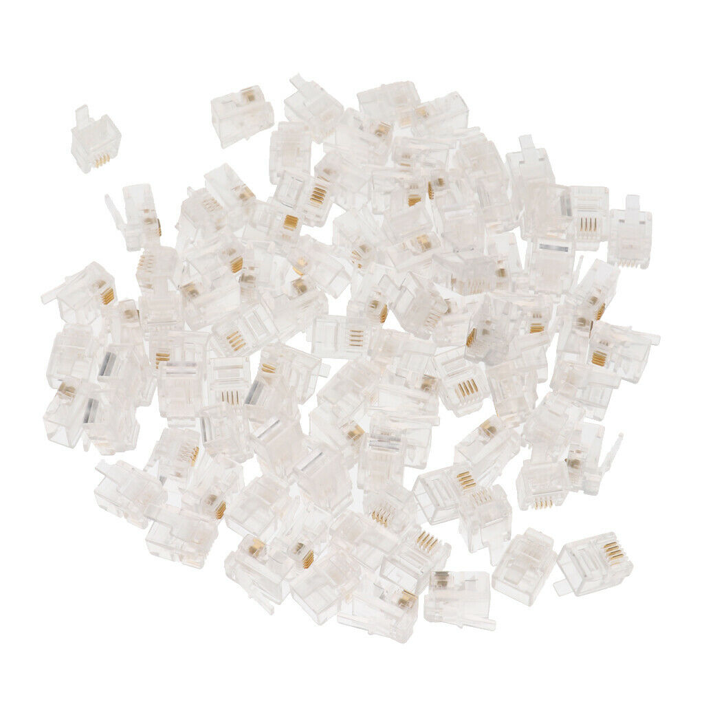 100Pcs/lot RJ11 6P4C Phone Crimp Plugs Connectors Ends for Telephone Fax
