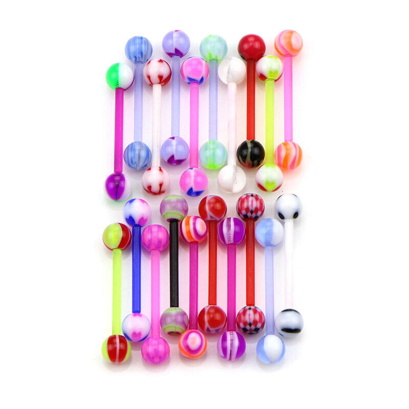 20Pcs/Set Mixed Colors Barbell Ball Tongue Bar Rings Body Piercing Jewel YHM Qx