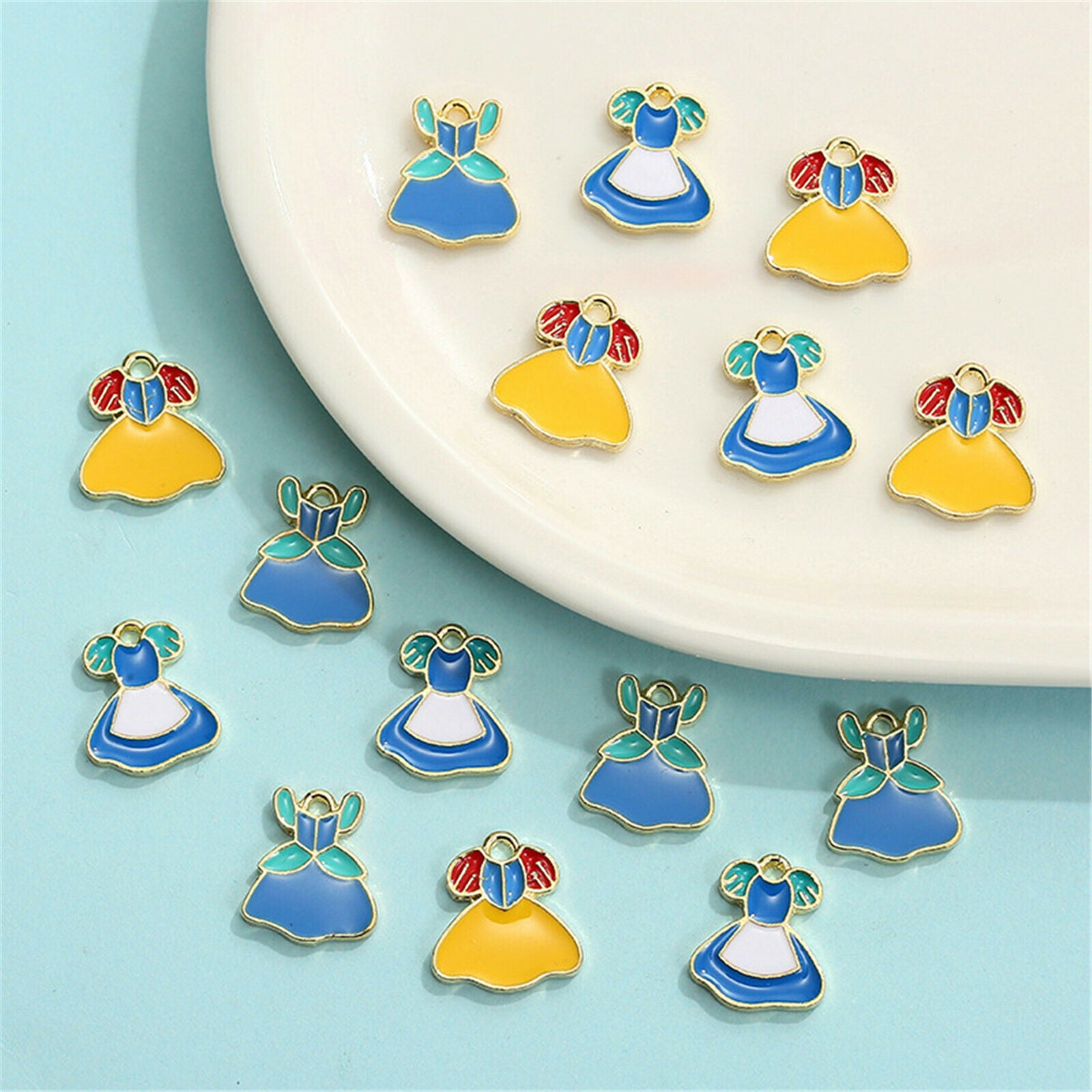 10PCS Alloy Multicolor Enamel Princess Dress Charms Pendant DIY Findings Crafts