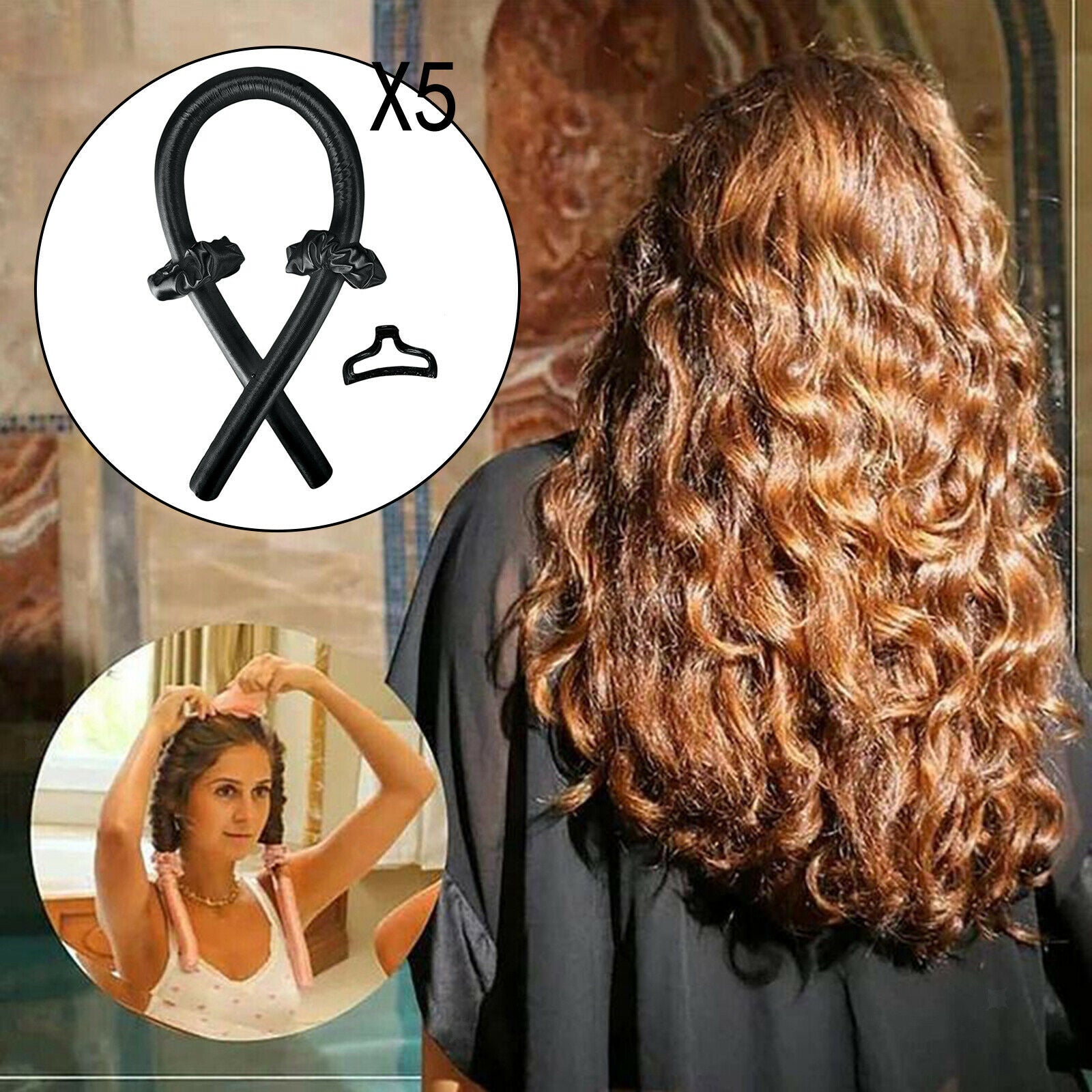 5 Pieces Heatless Curling Rod Headband Ribbon Formers DIY Hair Styling Black