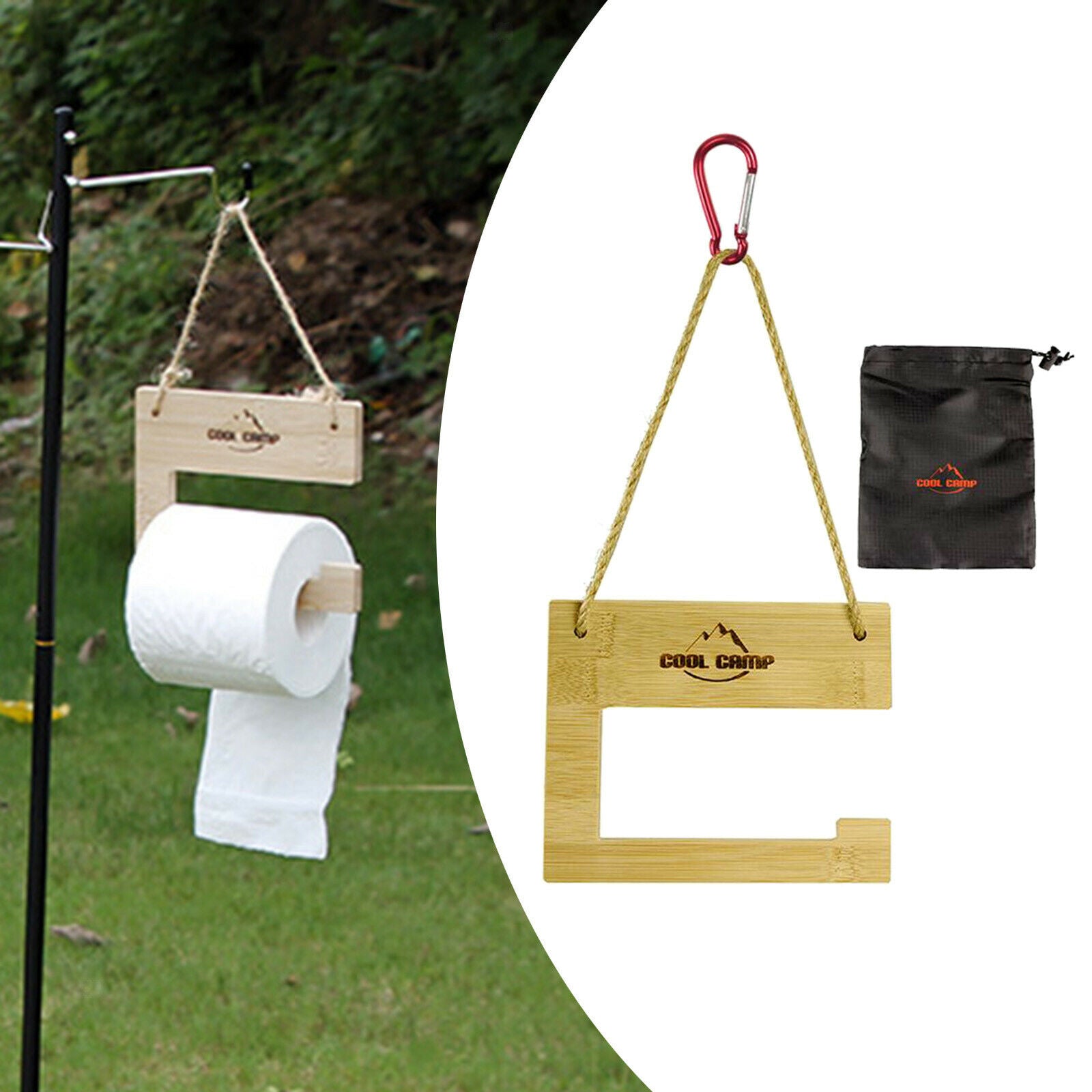 Hanging Tissue Paper Roll Holder Stand w/Storage Bag for Camping Outdoor