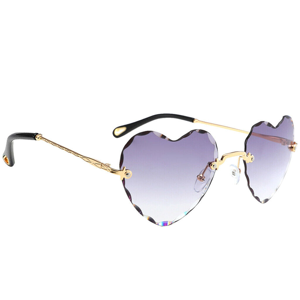 2PCS Heart Shaped Rimless Sunglasses Retro Tinted Lens Eyewear Anti UV