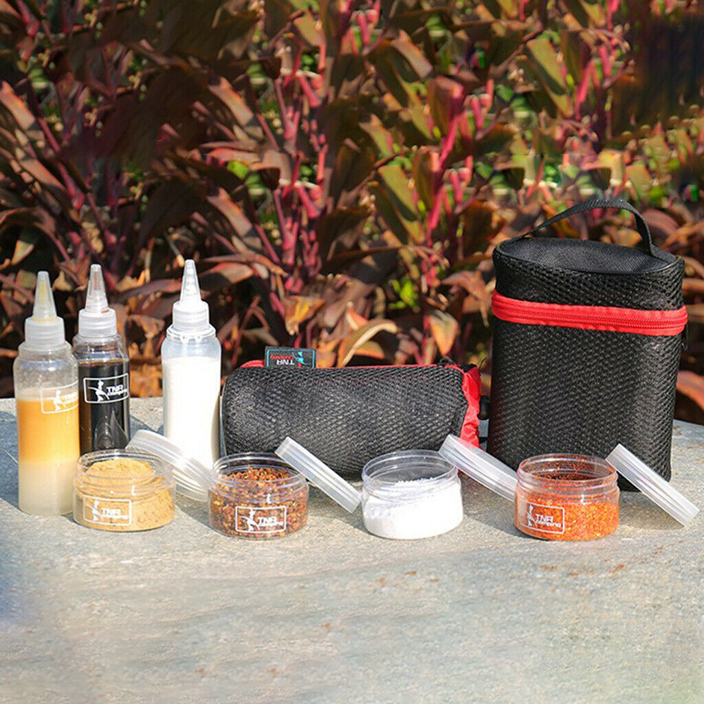 Portable Camping Spice Jars Set of 7 Condiment Bottles for Outdoor BBQ