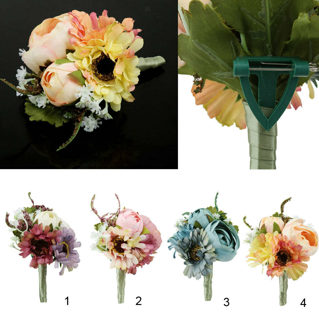 Artificial Wedding Bridal Groom Boutonniere Corsage Flower Brooch Pin Blue