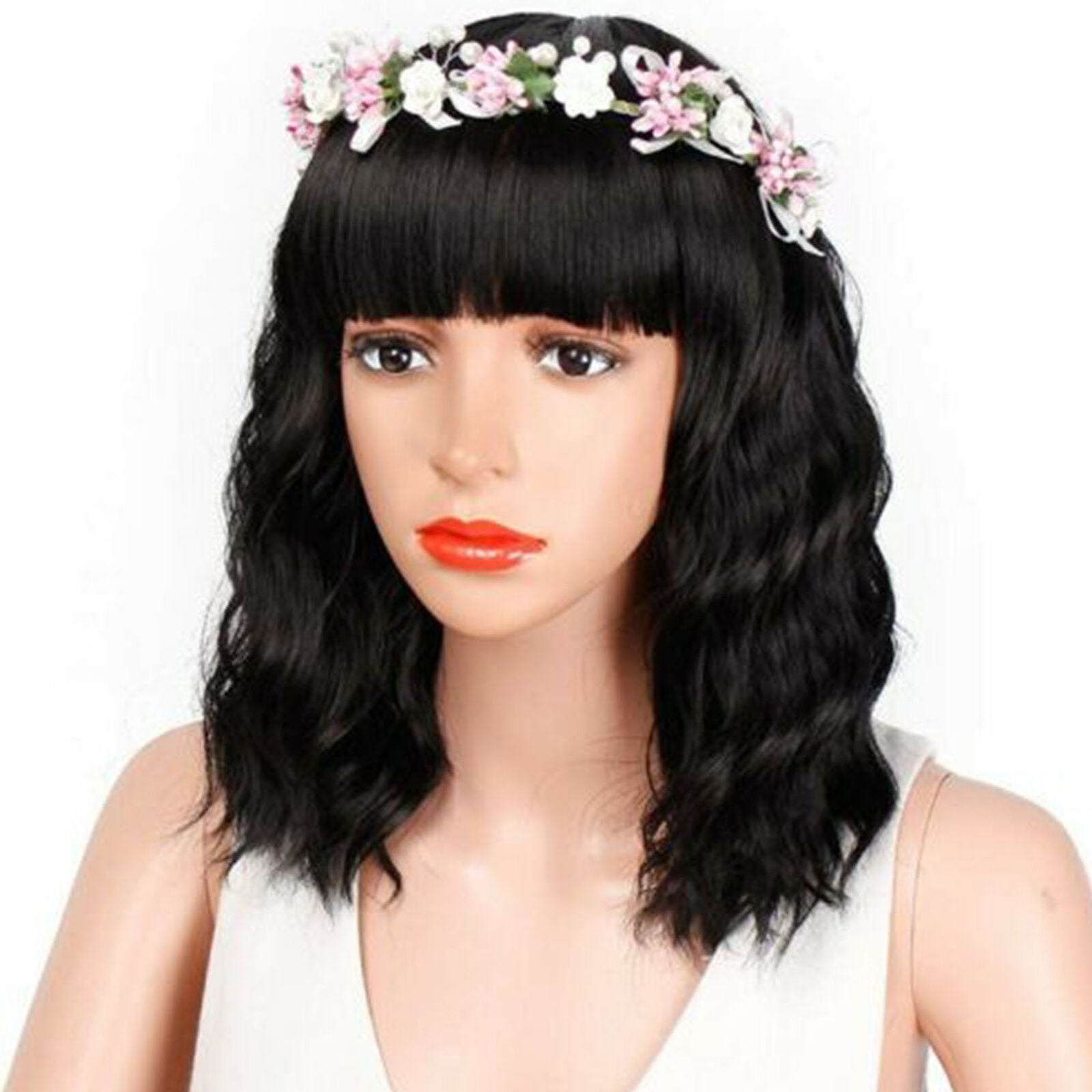 Style Women Bob Synthetic Heat Resistant Bob Wigs with Bangs Sexy Black