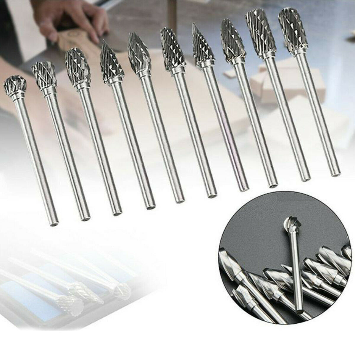 10X Metal Tungsten Steel Carbide Grinding Head Rotary Drill Wood Bits Part Shank