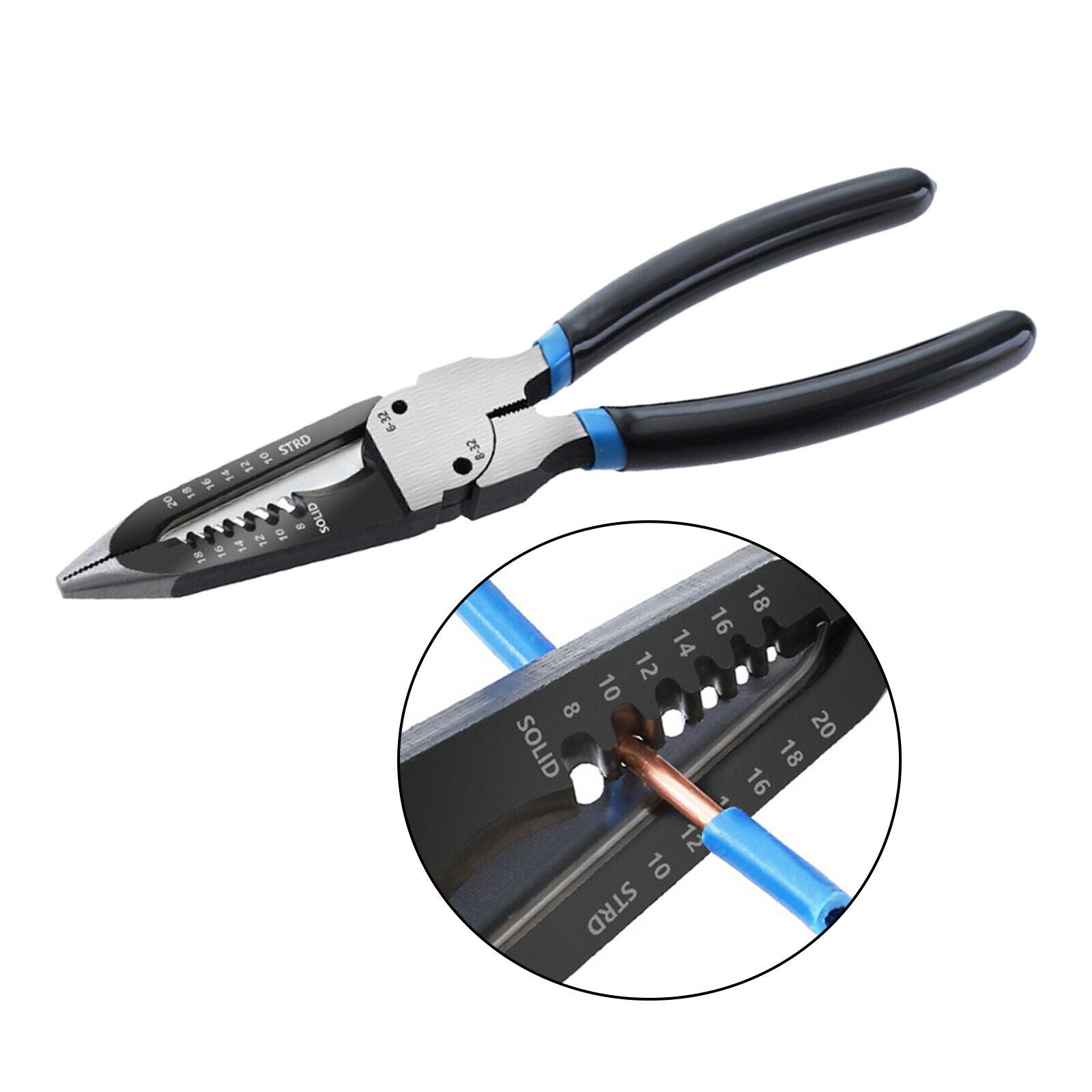 8 Inch Wire Stripper Mini Needle Nose Plier Electricians Clamping Crimping