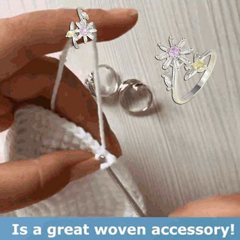 Rotatable Bee Finger Wear Yarn Guides Crown Knitting Loop Crochet Thimble Ring