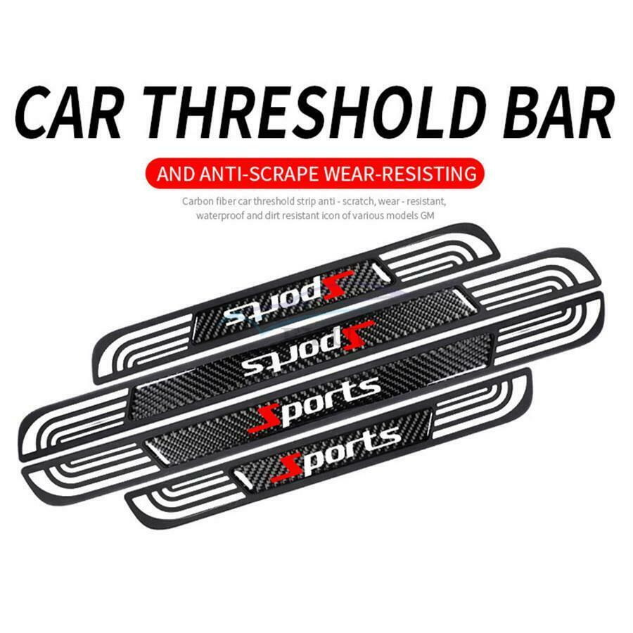 4PC Rubber+Carbon Fiber Car Door Scuff Sill Cover Panel Step Protector Universal