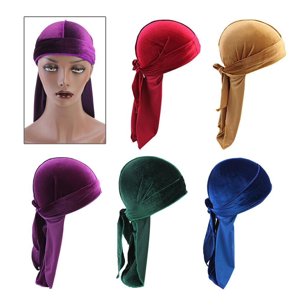 5pcs Women Mens Fashion Velvet Bandana Hat Durag Muslim Headwrap Chemo Hat