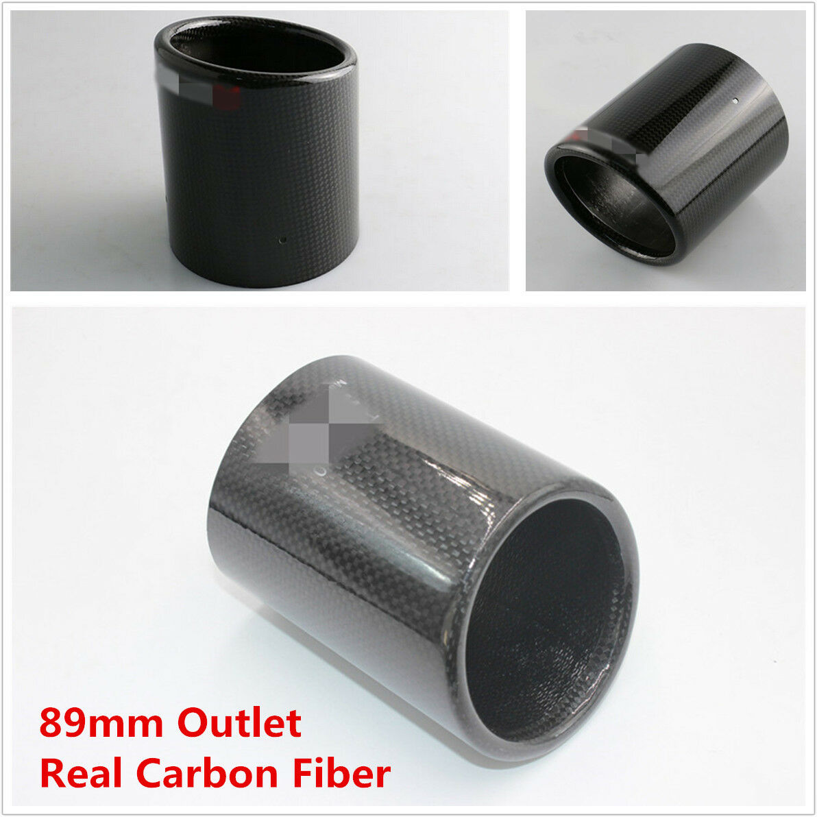 1x Gloss Black Carbon Fiber Car Exhaust Tip Muffler Pipe 51mm inlet 89mm outlet