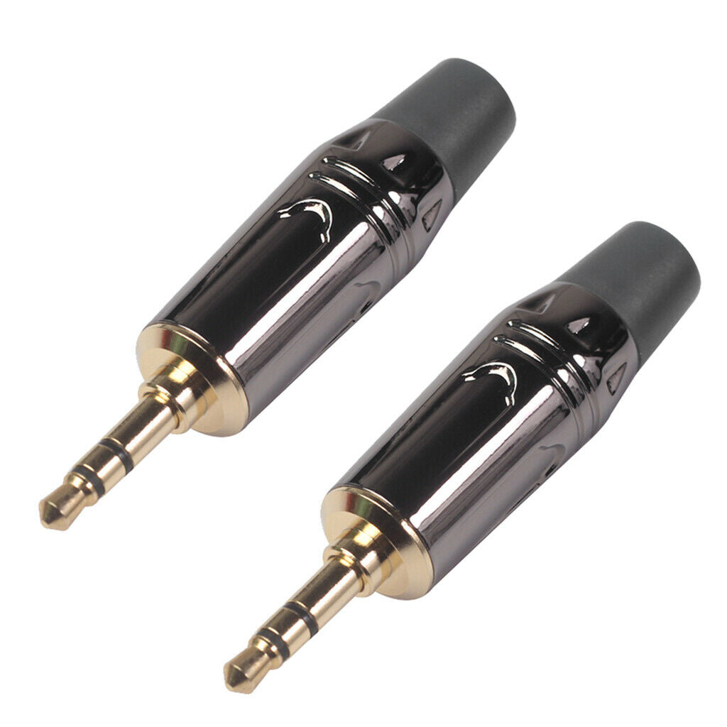 2pcs 3.5mm Stereo Male Solder Plug DIY Earphone Adapter w/ Tail Plug Black