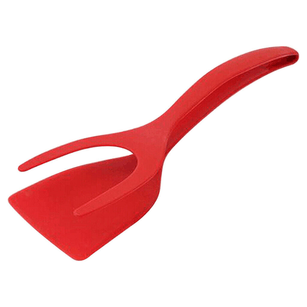 Grip Flip Egg Spatula Tongs Non-stick Fried Egg Tuner for French Toast Red