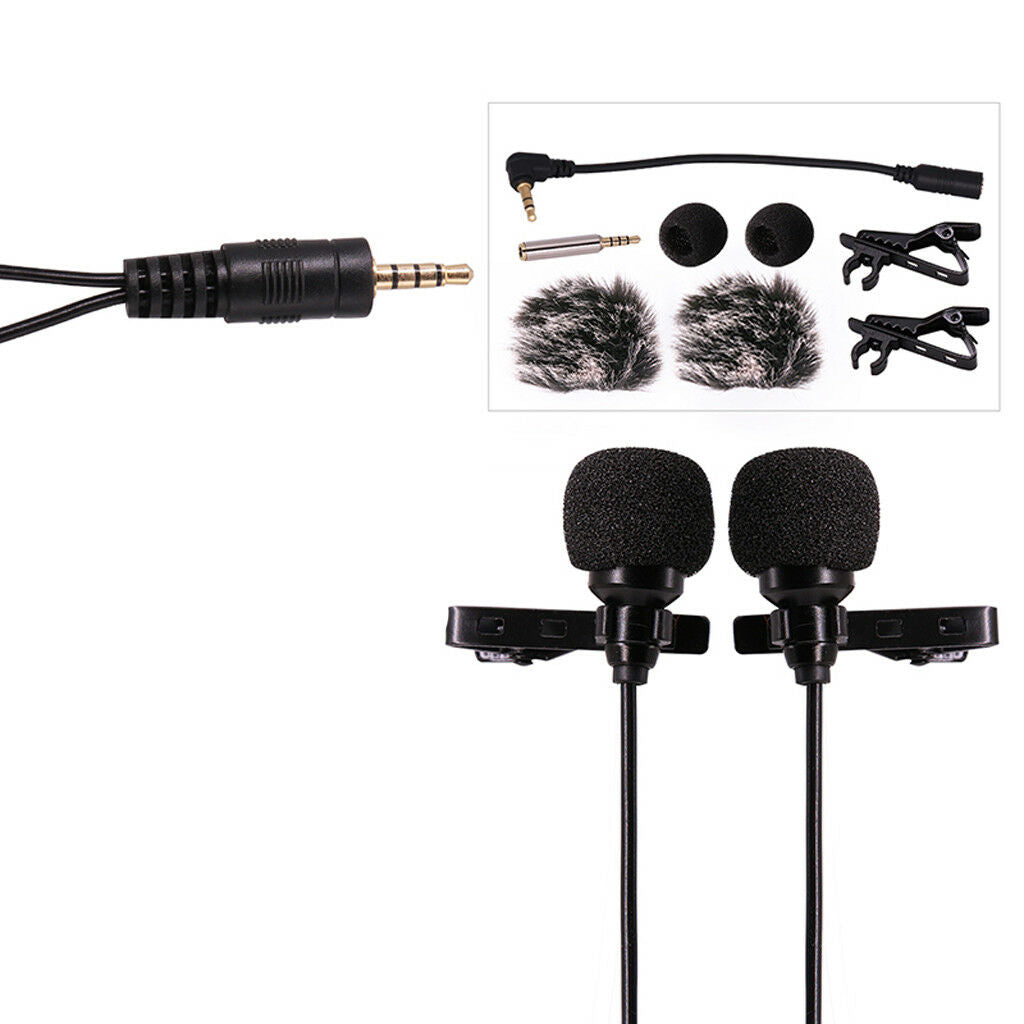 6m /19.68ft Dual-head Lavalier Microphone Professional Lapel Collar Mic