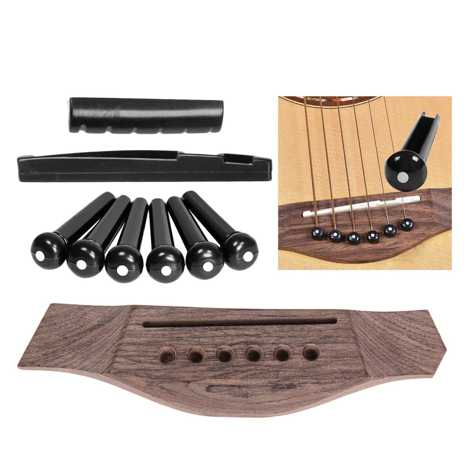 Rosewood Classical Guitar Bridge with Pins Nut Saddle Replacement Parts