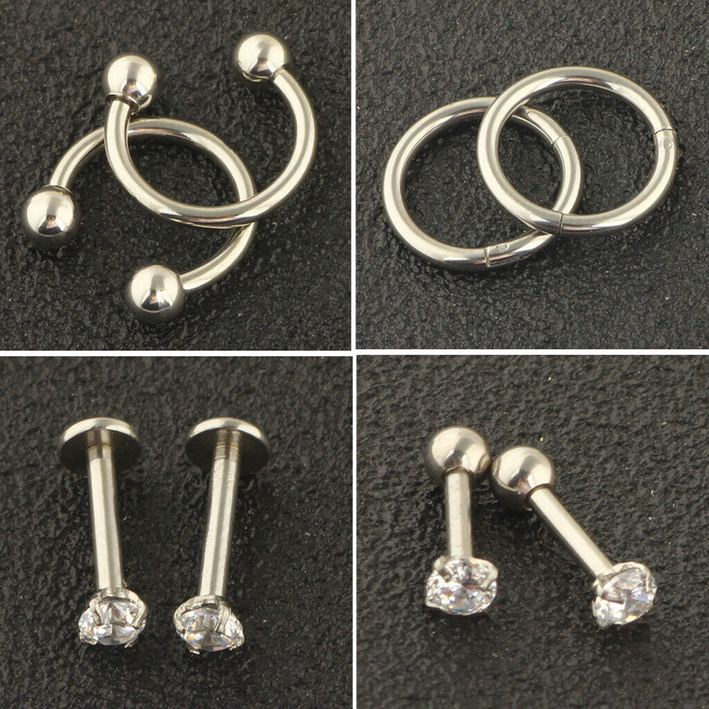 9 Pairs Stainless Steel Barbell Body Piercings Jewelry Kit Earrings Stud