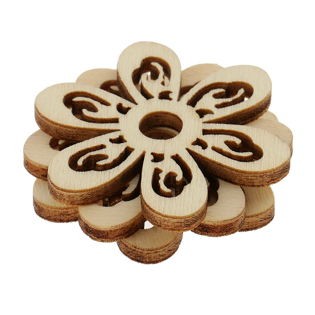 20pcs 35mm Unfinished Wooden Shape Flower Pieces Slices for Painting Craft