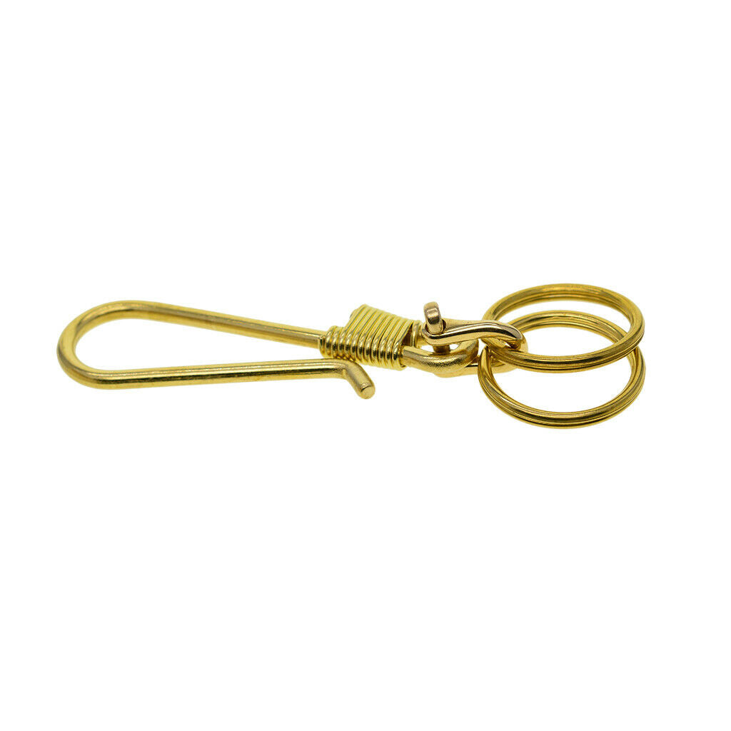 Hook Keychain Brass Loop Key Chain with 2 Split Ring Pocket Bag Home Keyfob