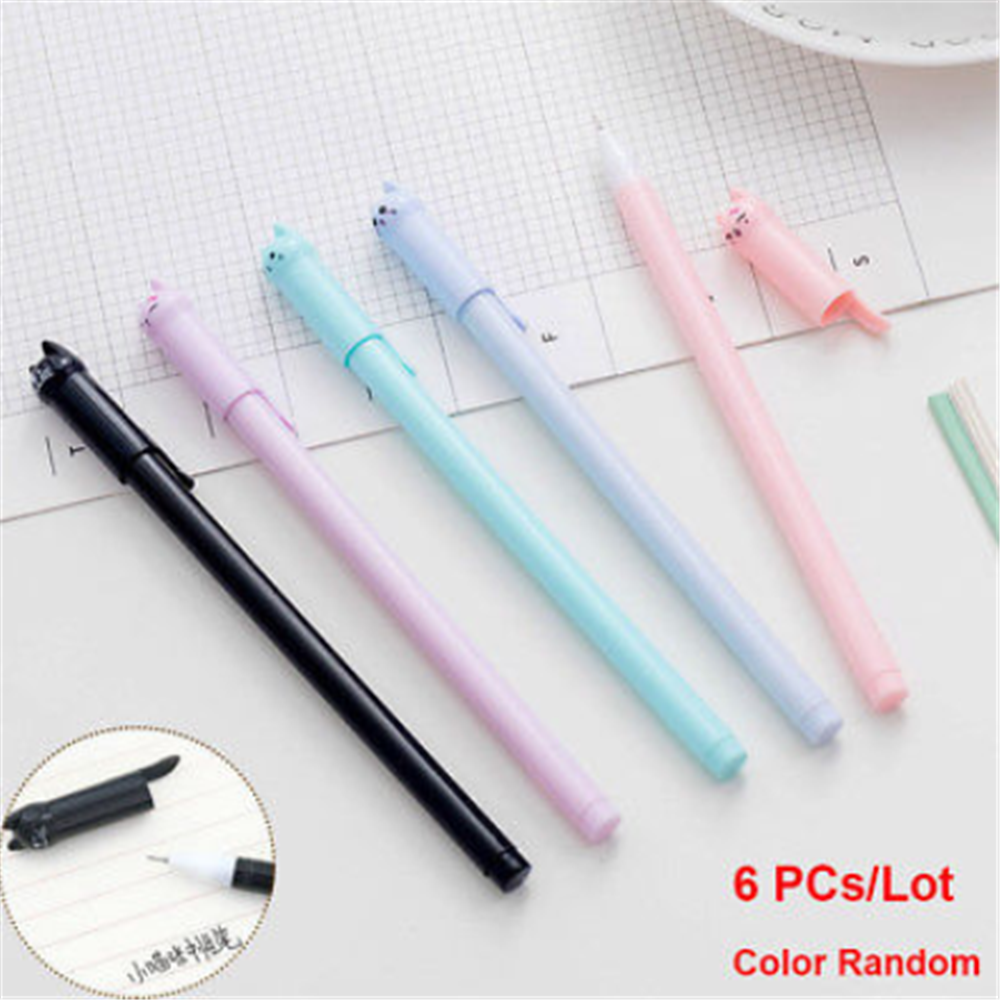 6PCS 0.5mm Cat Gel Pen Black Ink Pen Lovely Stationery School Office Supplies